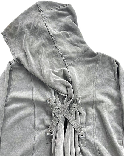 Marithé + François Girbaud 2000s Velour Cowel Hood Bondage Hybrid Sweatshirt