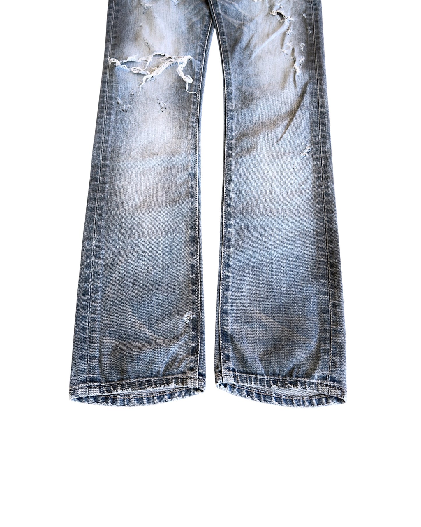 FUGA 2000s Light Blue Washed Black Oil Distressed Denim Jeans