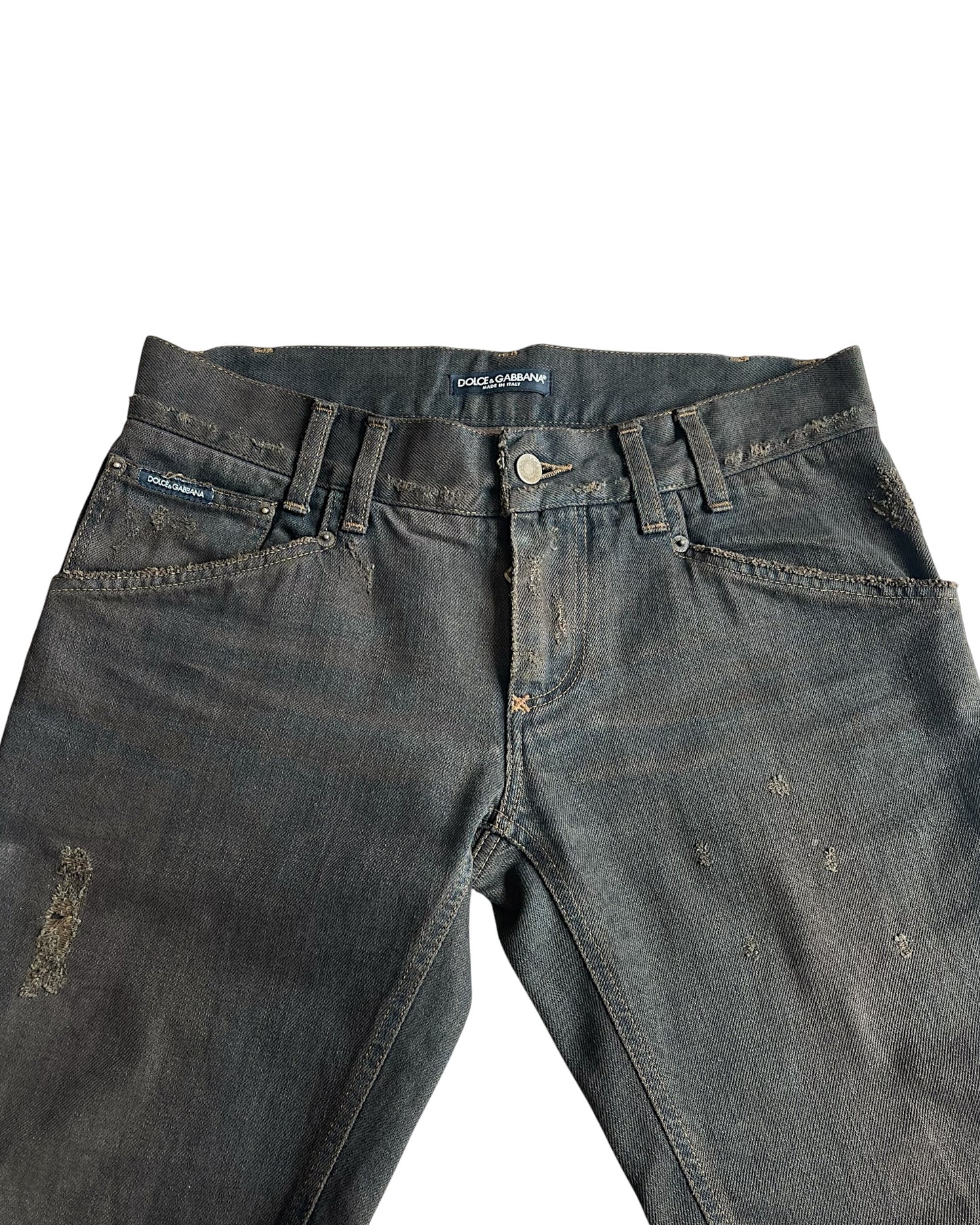 Dolce & Gabbana Mud Wash DG Emblem Distressed Denim Jeans