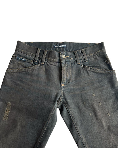 Dolce & Gabbana Mud Wash DG Emblem Distressed Denim Jeans