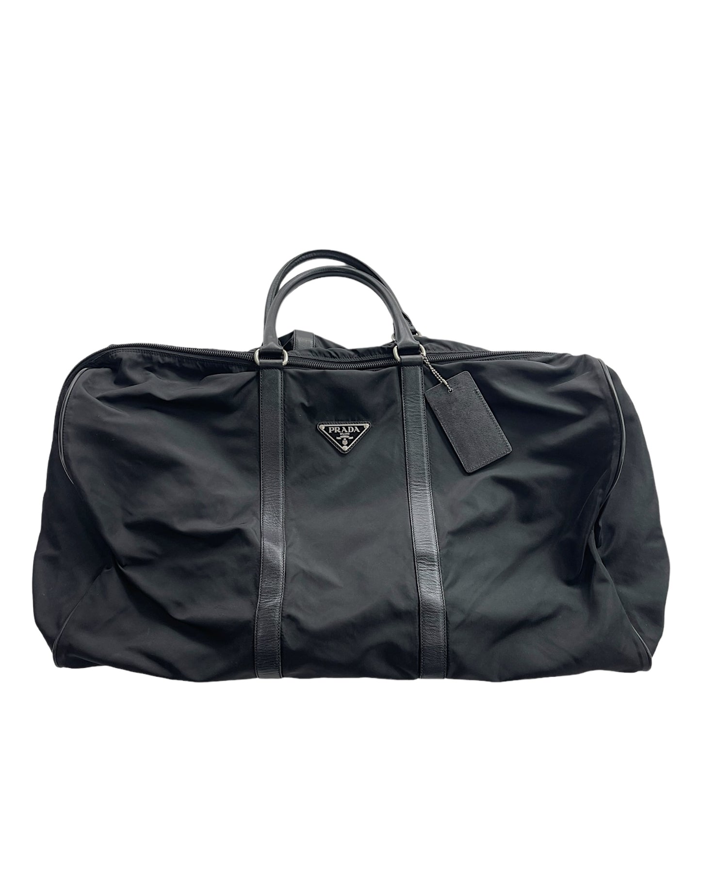 Prada Nylon & Leather Big Duffle Luggage Bag