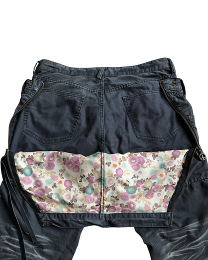 PPFM 2000s Double Waist Leather Tassel Floral Pants