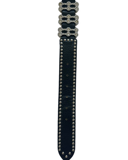 Y2K Studded Swarovski Crystals Buckle Leather Belt