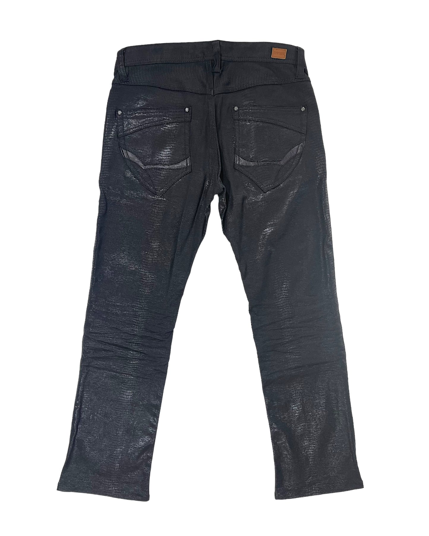 Nicole Club For Men Snakeskin Pattern Leather Detail Waxed Bootcut Pants