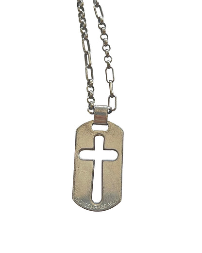 Dolce & Gabbana .925 Sterling Silver Gem Stones Cross Dog Tag Necklace