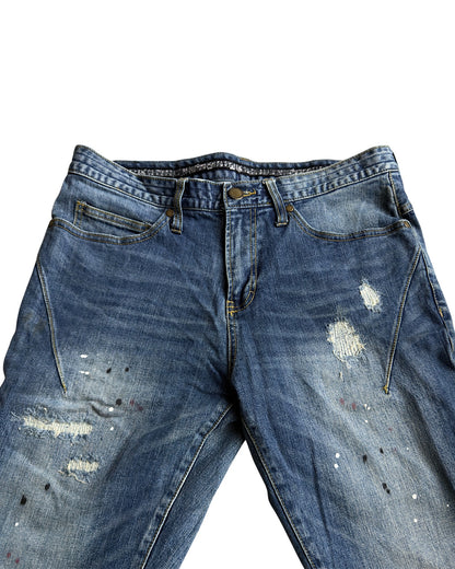 Number (N)ine x Loveless Music Notes Paint Splatter Distressed Repaired Denim Jeans