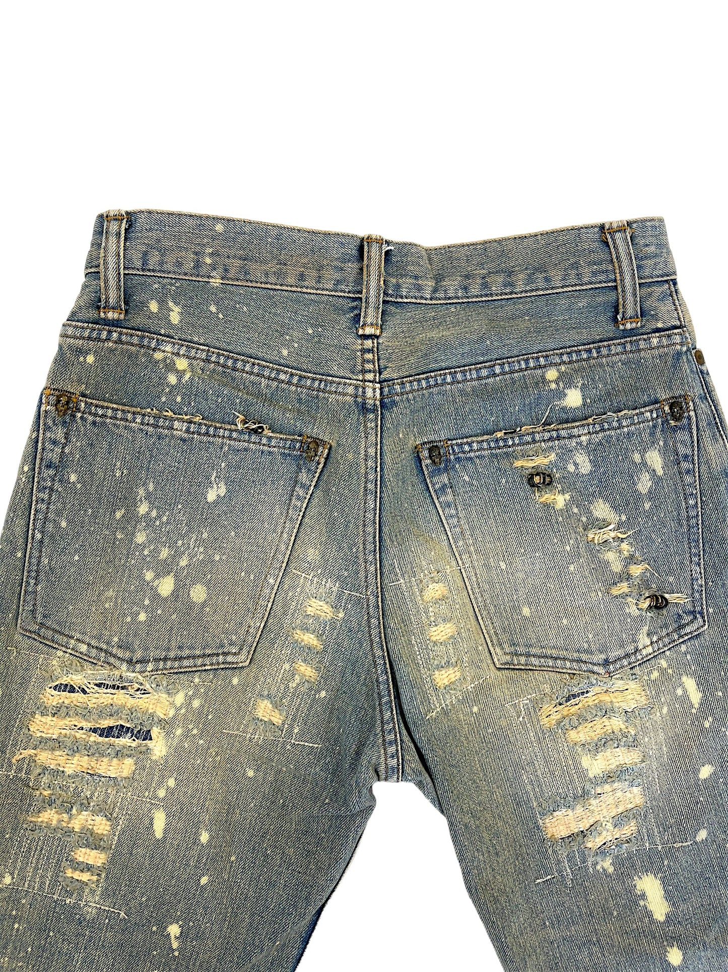 Ifsixwasnine Mud Max Bear 4/3 Asymmetric Pierced Distressed Denim Shorts