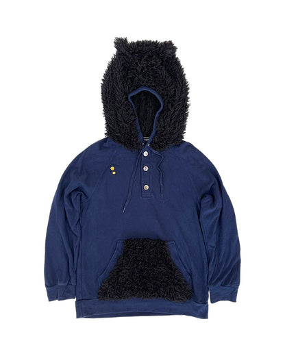 Mercibeaucoup Fuzzy Fur Bear Head Ears Hooded Button Sweatshirt