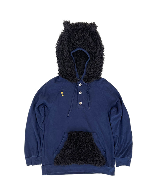 Mercibeaucoup Fuzzy Fur Bear Head Ears Hooded Button Sweatshirt