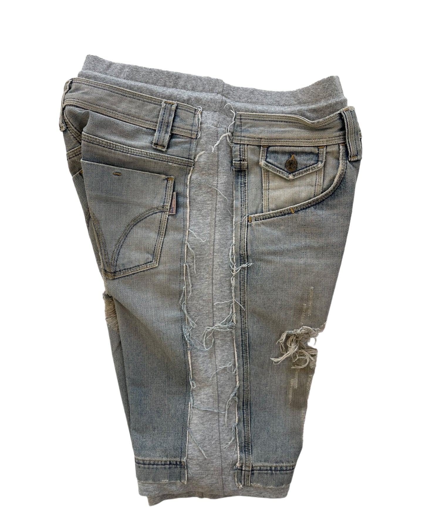 2000s Dolce & Gabbana Hybrid Distressed Denim Sweat Double Waist Shorts