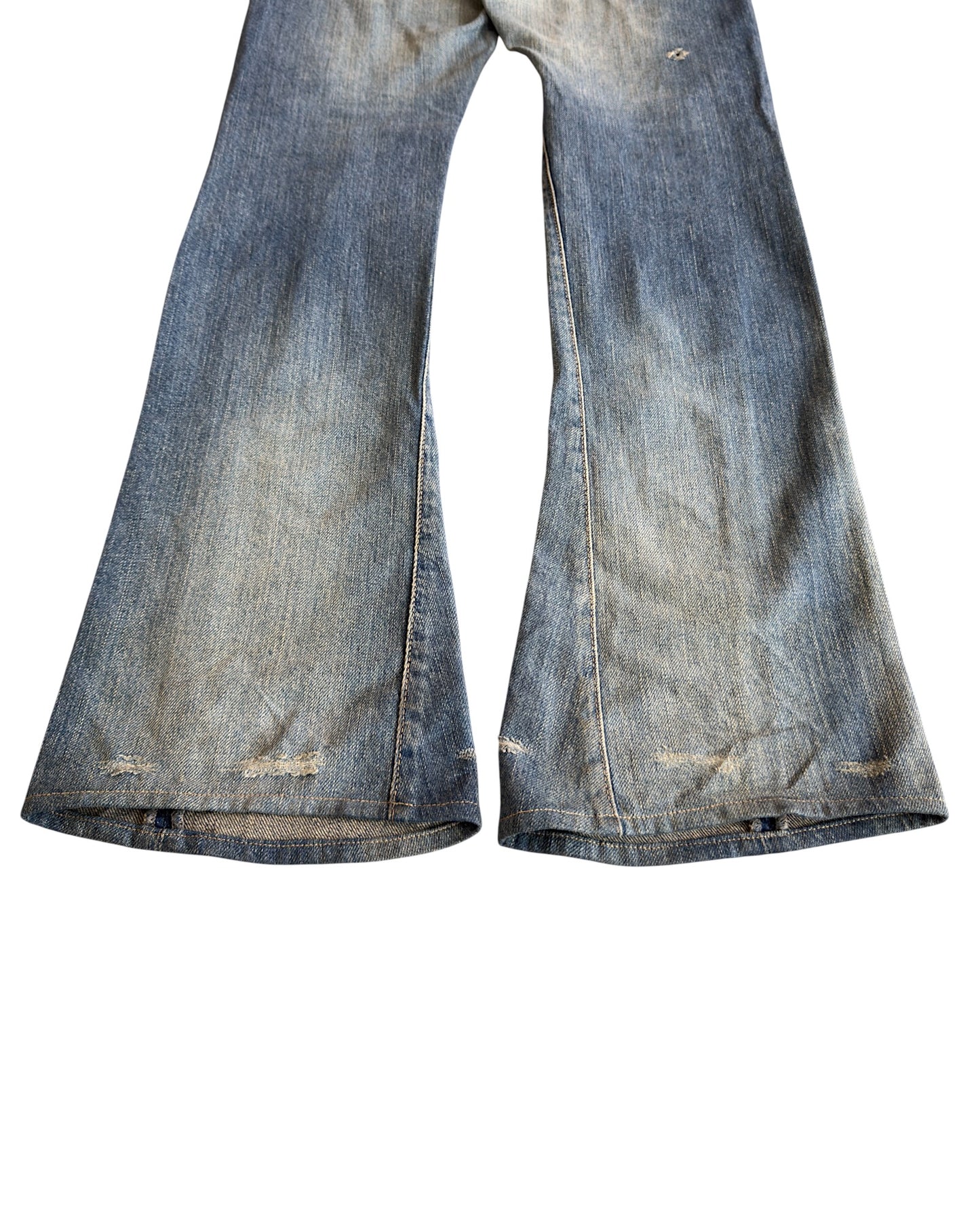 Hysteric Glamour 2000s Light Blue Sand Washed Studded Distressed Flare Denim Jeans