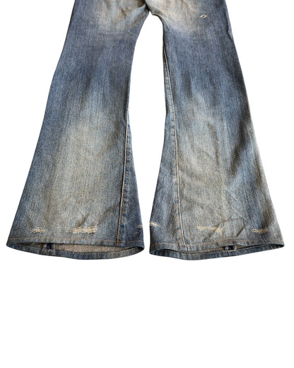 Hysteric Glamour 2000s Light Blue Sand Washed Studded Distressed Flare Denim Jeans
