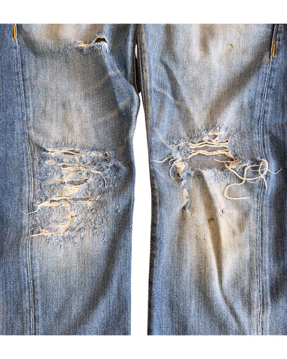 Hysteric Glamour 2000s Light Blue Sand Washed Studded Distressed Flare Denim Jeans