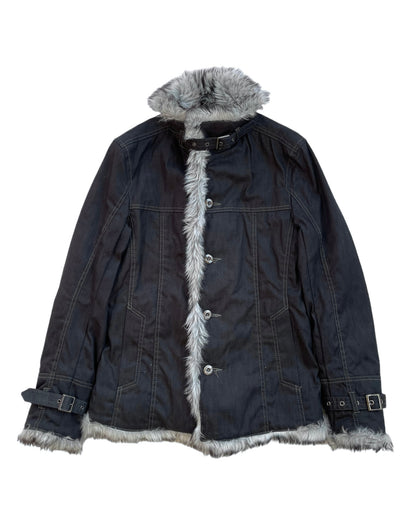 Nicole Club For Men Acrylic Fur Trim Quilted Coat Jacket