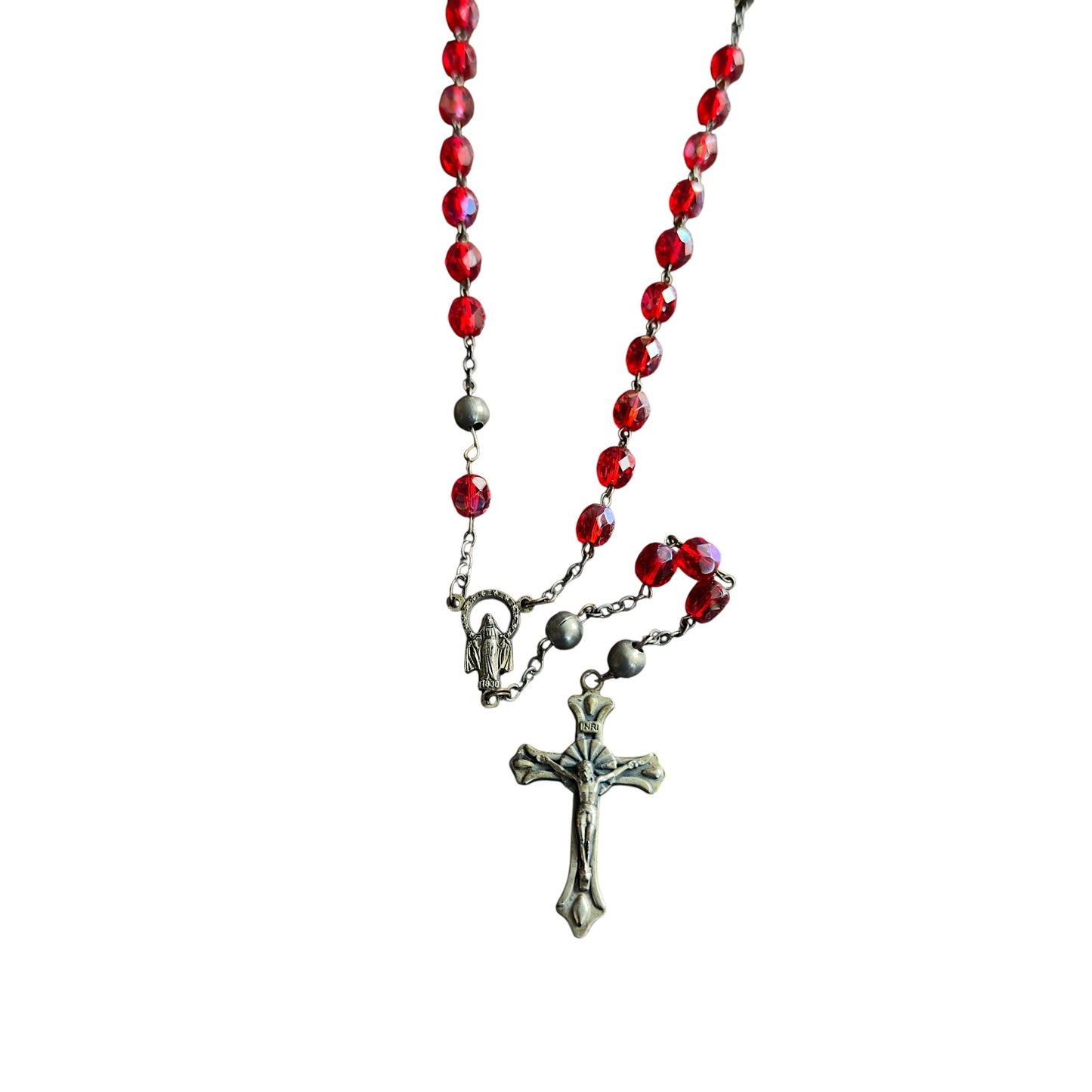 Dolce & Gabbana Red Crystal Rosary Alloy Cross Necklace