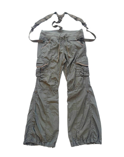 GOA Suspender Mil Equipment Suede Trim Cargo Flare Pants