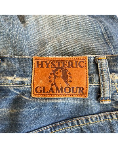 Hysteric Glamour 2000s Light Blue Sand Washed Studded Distressed Flare Denim Jeans