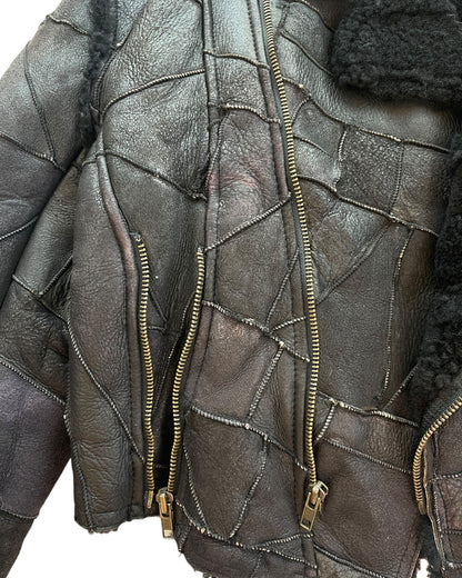 1980s Hysteric Glamour Shearling Lined Cropped Leather Patchwork Jacket