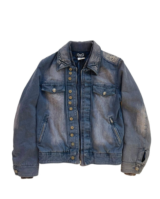 Dolce & Gabbana 00s Double Layer Mega Button Over-Dye Wash Denim Jacket