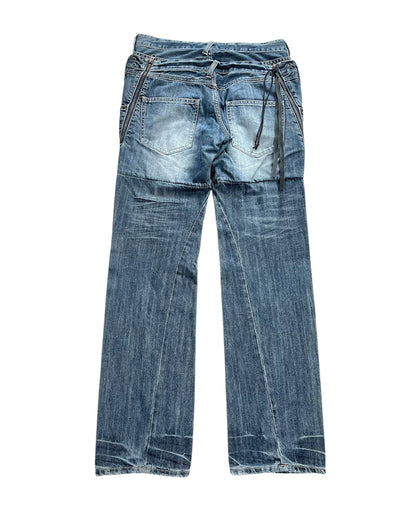 PPFM 00s Double Waist Floral Back Zip Tassel Denim