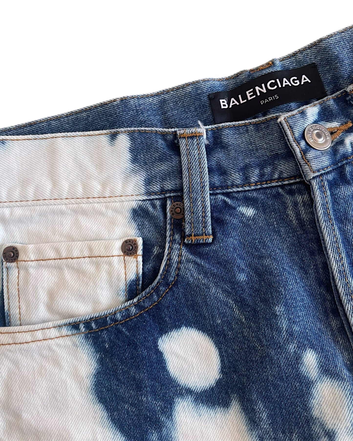 Balenciaga SS17 Frayed Bleach Denim Shorts