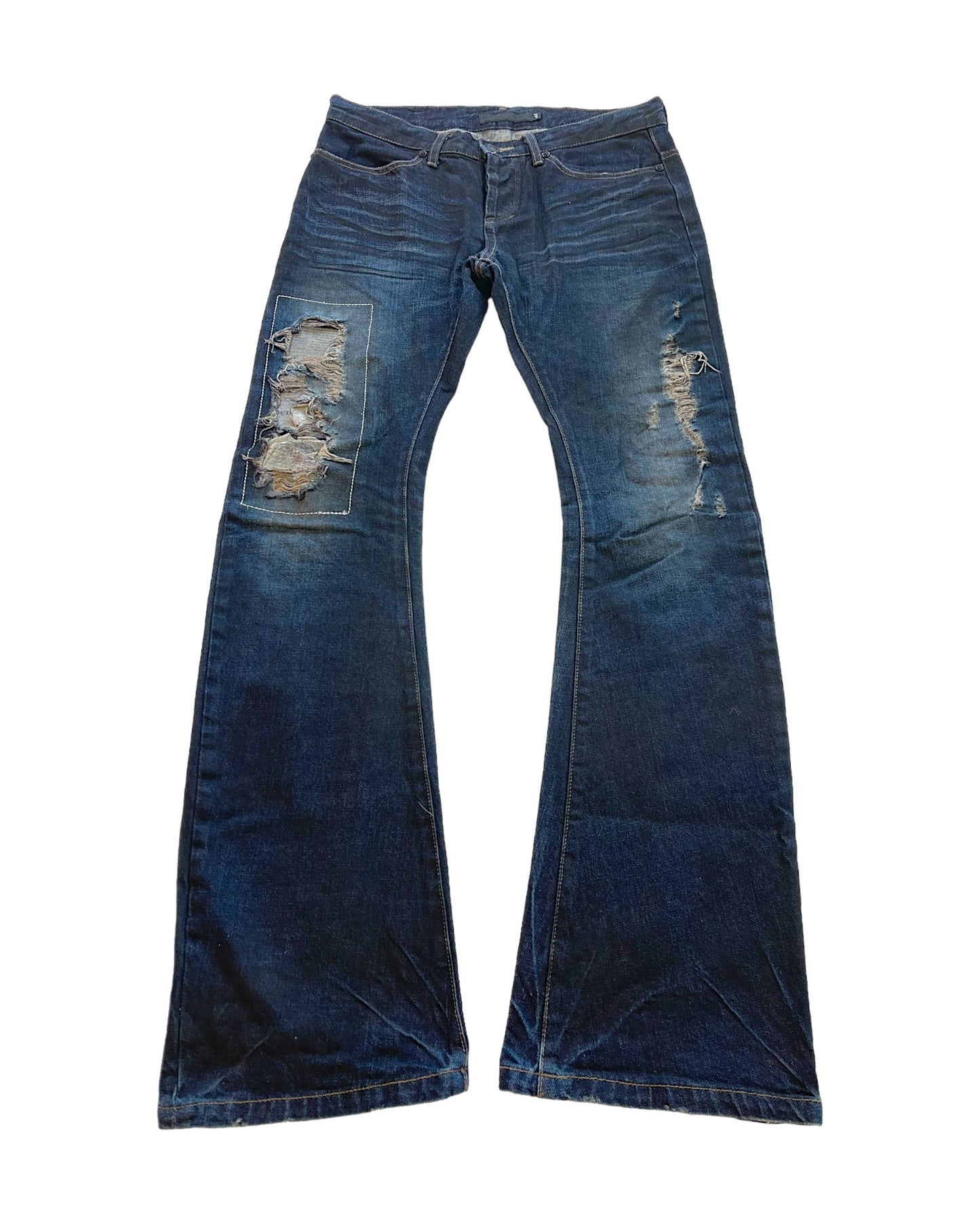 FUGA Distressed Repair Stitch Newspaper Bootcut Denim