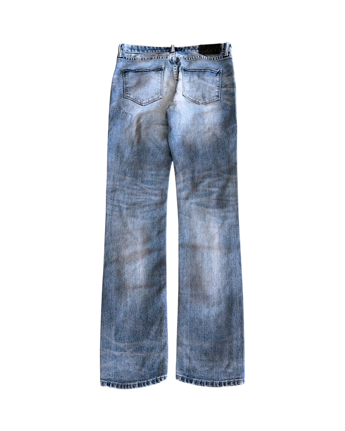 FUGA 2000s Light Blue Washed Black Oil Distressed Denim Jeans