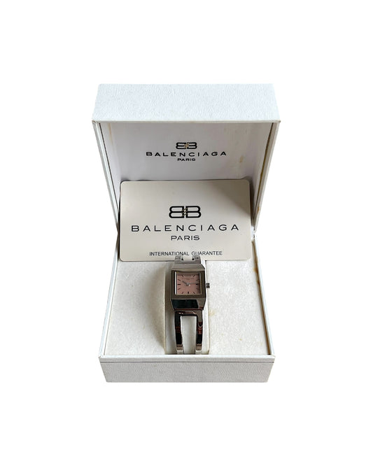 Balenciaga SS99 Rectangular Pink Dial Open Bracelet Quartz Watch