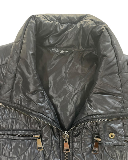 2000s Dolce & Gabbana Glossy Circular Pattern Nylon Padded Jacket