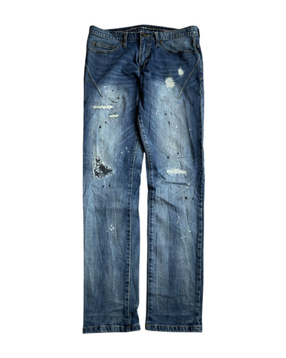 Number (N)ine x Loveless Music Notes Paint Splatter Distressed Repaired Denim Jeans