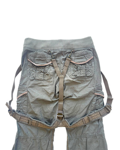 GOA Suspender Mil Equipment Suede Trim Cargo Flare Pants