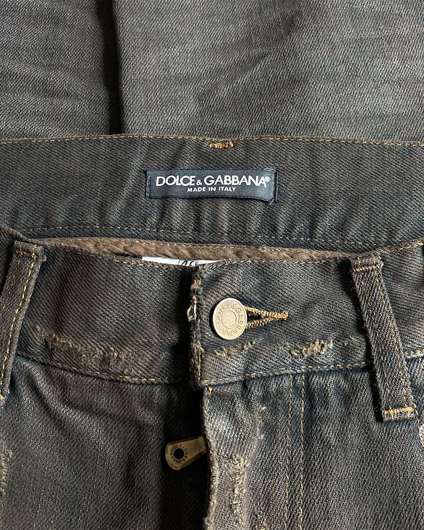 Dolce & Gabbana Mud Wash DG Emblem Distressed Denim Jeans