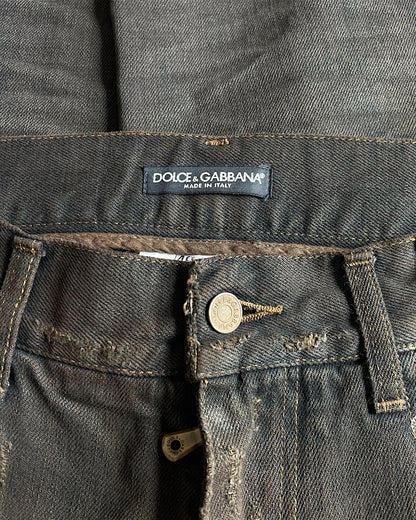 Dolce & Gabbana Mud Wash DG Emblem Distressed Denim Jeans