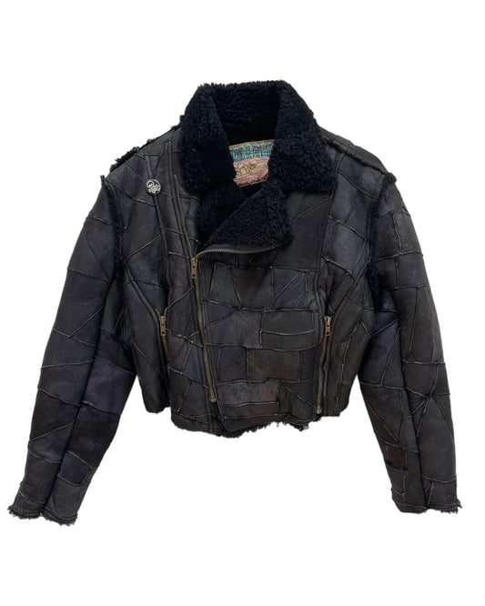 1980s Hysteric Glamour Shearling Lined Cropped Leather Patchwork Jacket