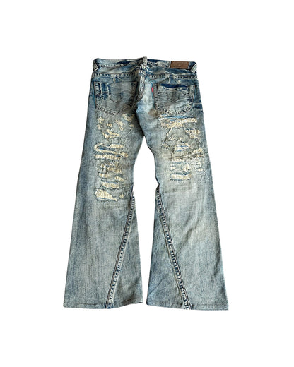 Tornado Mart 00s Distressed Repair Flare Denim Jeans