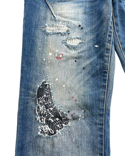 Number (N)ine x Loveless Guild Prime Distressed Repair Paint Denim