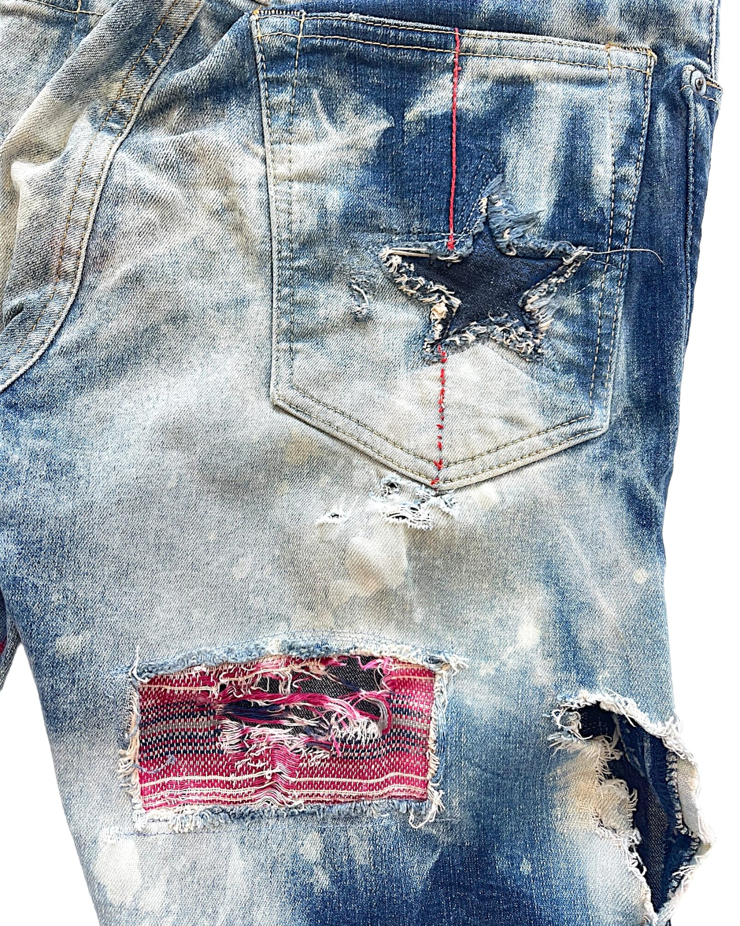 L.G.B. (Le Grand Bleu) S-Wolf Stars & Stripes Patches Leather Repair Bleach Denim