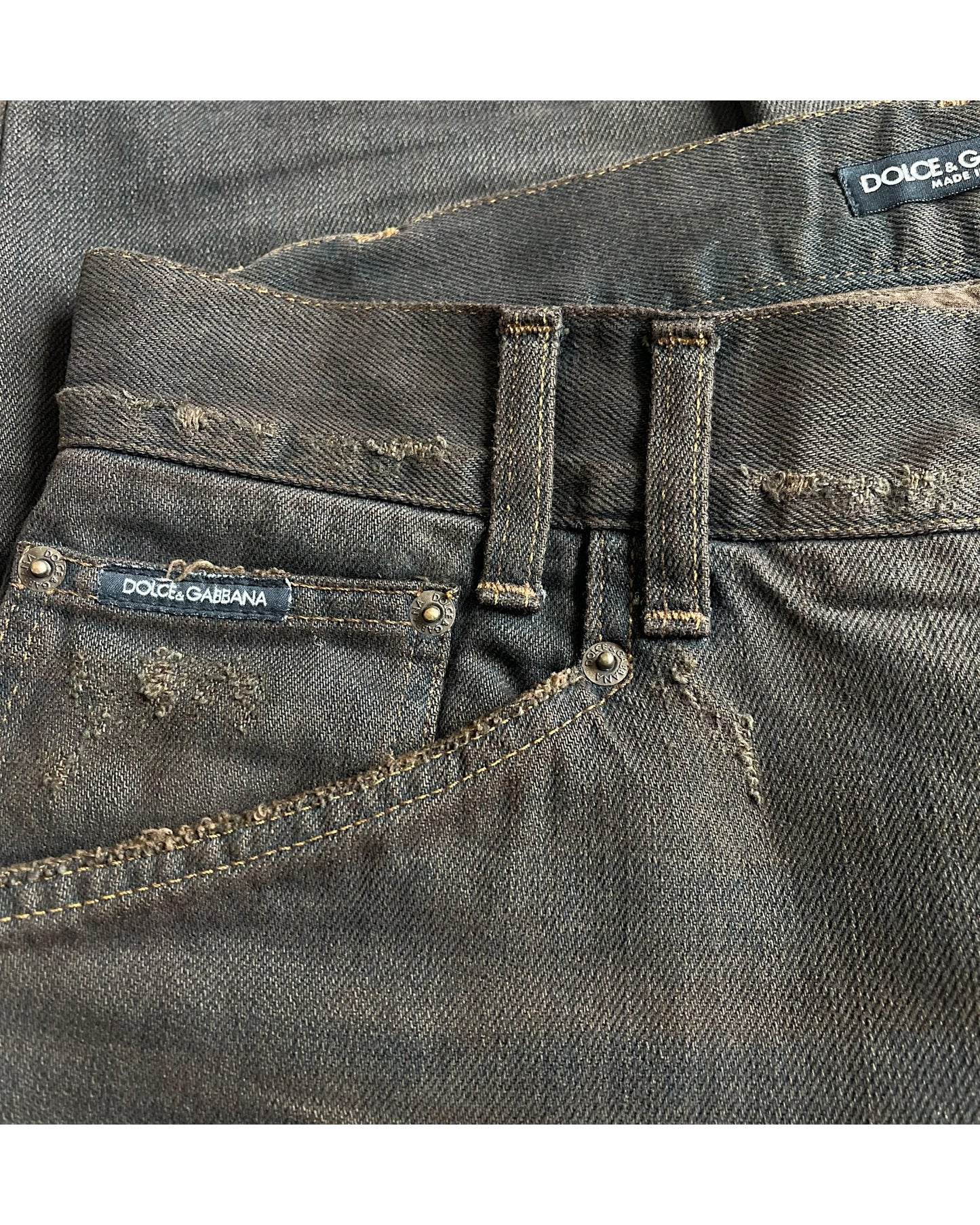 Dolce & Gabbana Mud Wash DG Emblem Distressed Denim Jeans