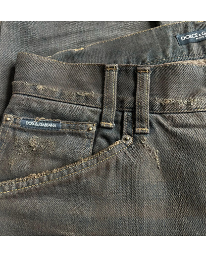 Dolce & Gabbana Mud Wash DG Emblem Distressed Denim Jeans