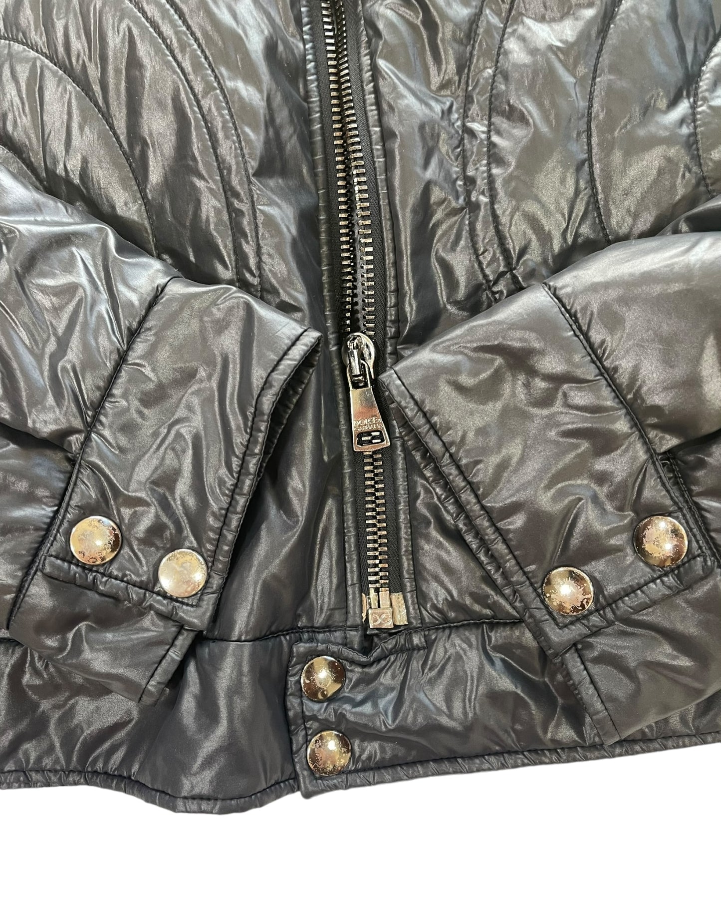 2000s Dolce & Gabbana Glossy Circular Pattern Nylon Padded Jacket