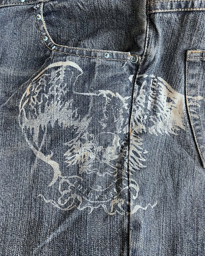 In The Attic Double Waist Studded Fringe Straight Denim