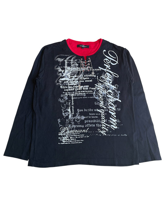 Triune 3 Design Gothic Poem Eyelet Cross Chain Layer T-Shirt