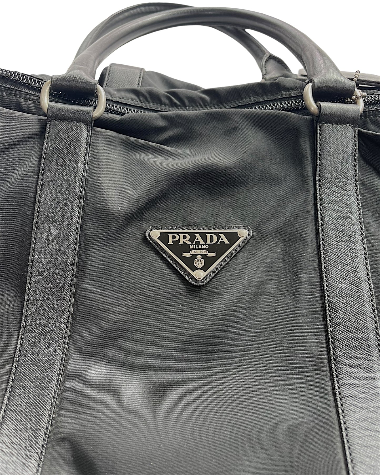 Prada Nylon & Leather Big Duffle Luggage Bag