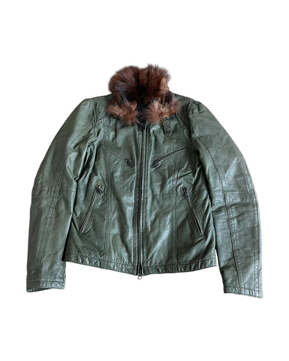 Schlussel Fur Collar Leather Riders Jacket