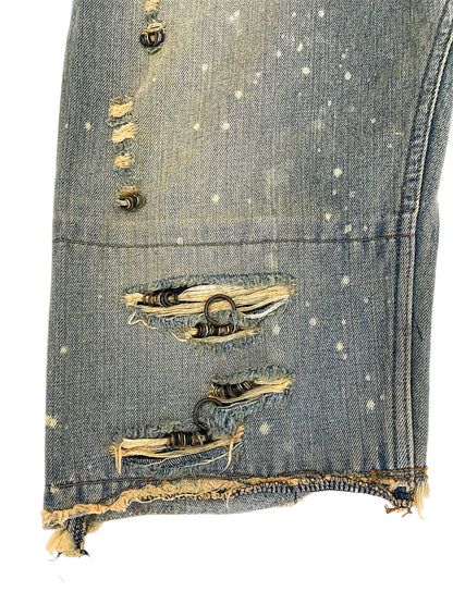 Ifsixwasnine Mud Max Bear 4/3 Asymmetric Pierced Distressed Denim Shorts