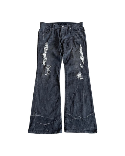FUGA Distressed Marble Wash Flare Denim Jeans