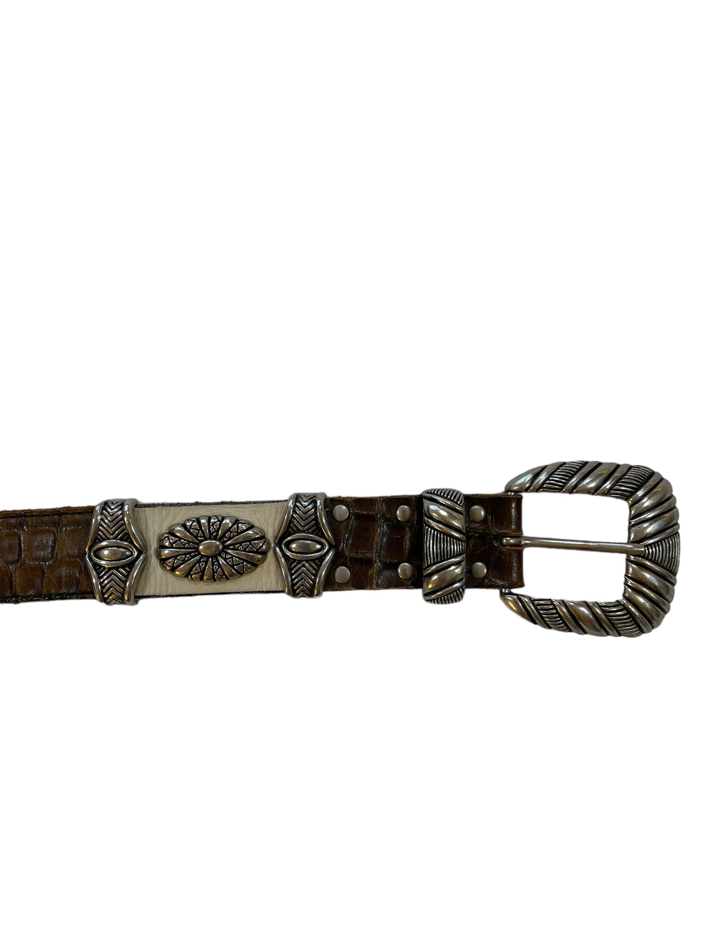 Tornado Mart Silver Concho Studded Crocodile Embossed Leather Belt