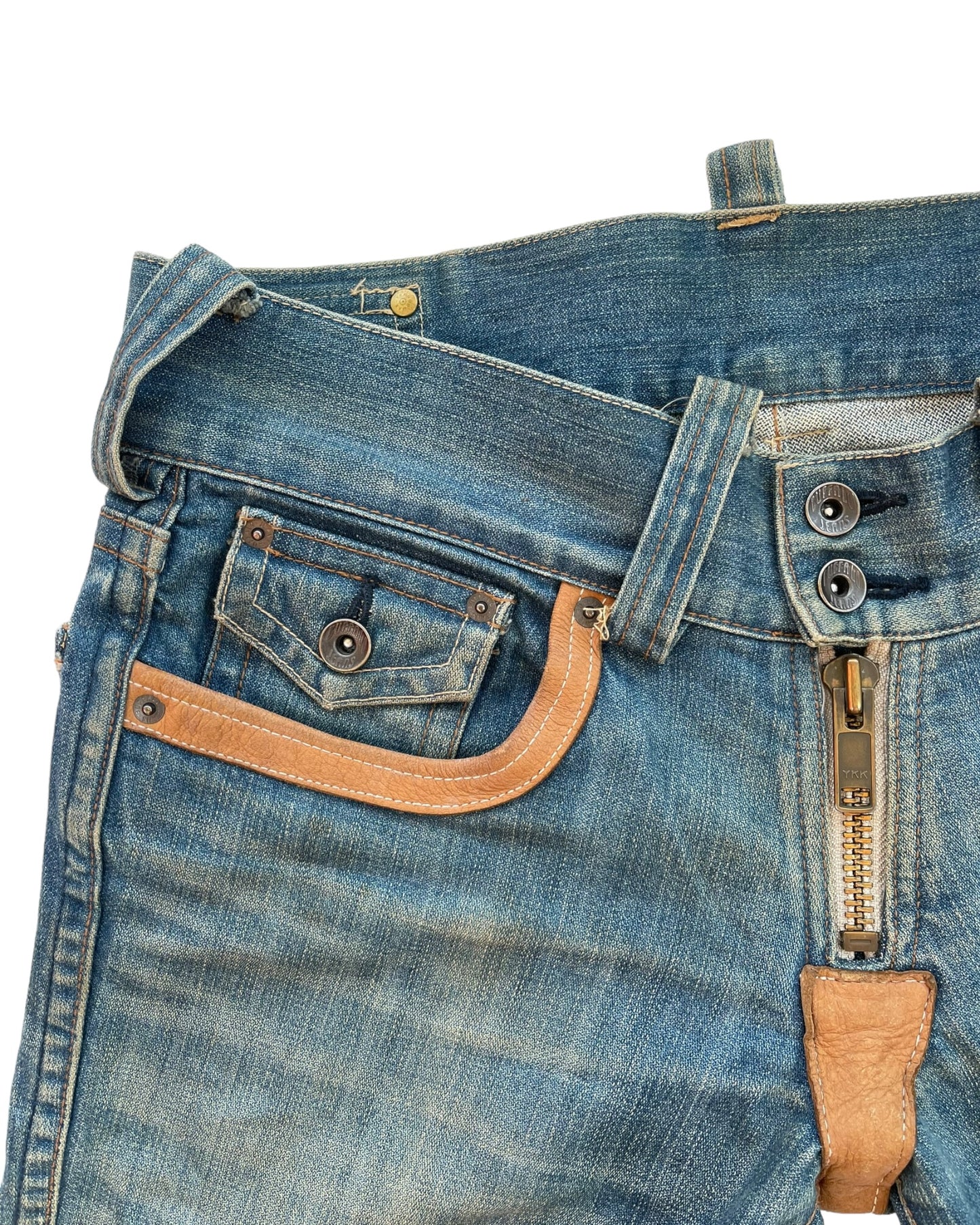 Buffalo Bobs 00s Twisted Seam Flare Leather Detail Denim