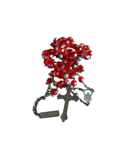 Dolce & Gabbana Cross Rosary Red Crystals Alloy Necklace