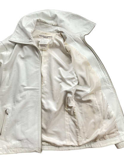 2000s Katharine Hamnett London High Neck Leather Blouson Jacket